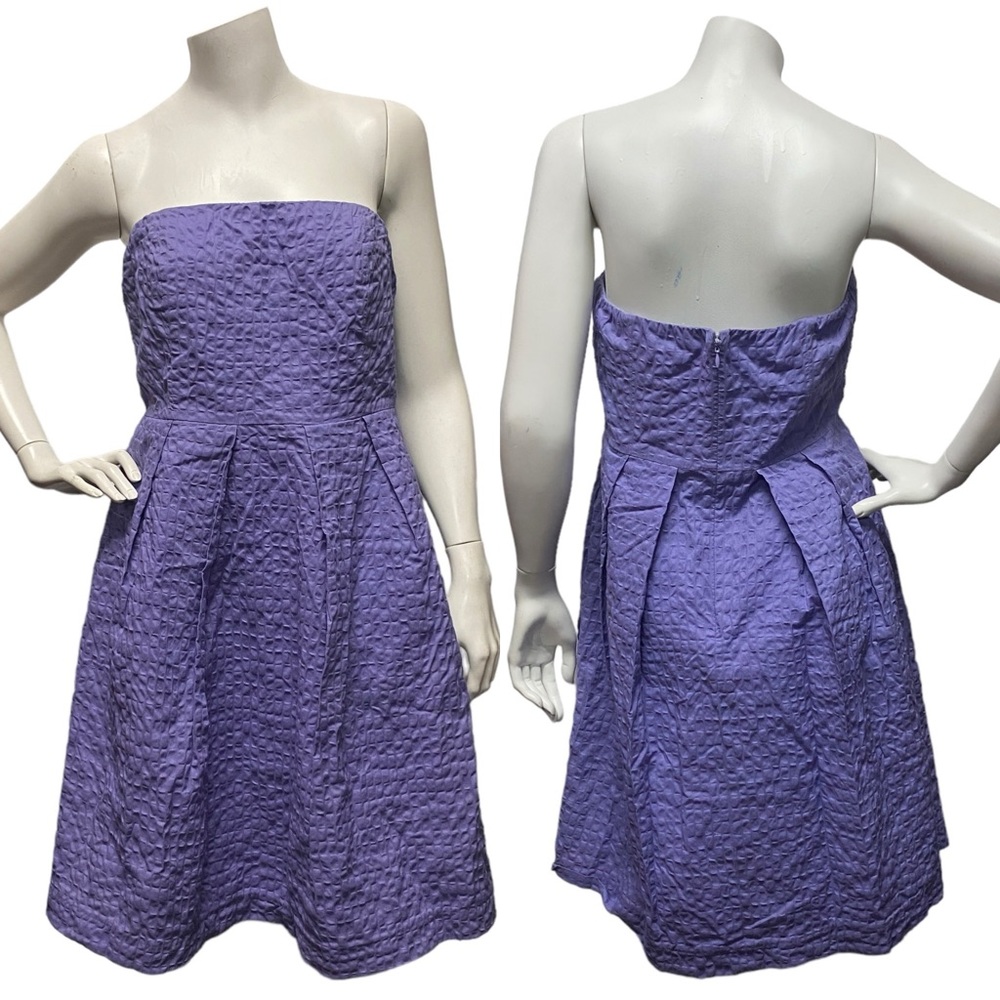 J. CREW Purple Strapless Geometric Women's 10 Textured Cotton w/ Pockets Dress